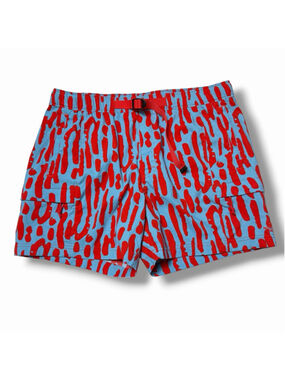The North Face Mens L Printed Class V Pull On Shorts Norse Blue Amniote Red Belt